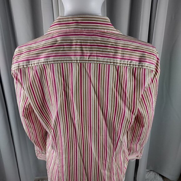 Liz Claiborne 100% Cotton White Tan Pink Striped Button Down Shirt Size Petite M - Picture 4 of 14